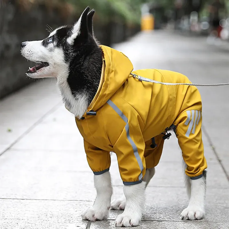 Waterproof Dog Raincoat Adjustable Hood and Reflective Strips - Product showcase