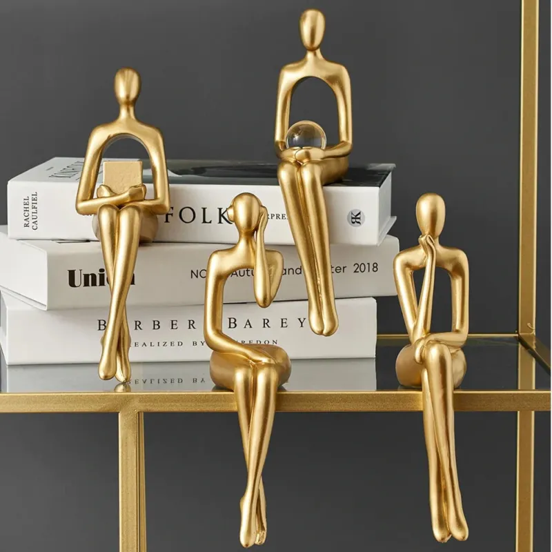 Abstract Figurine Set Golden Metallic Contemporary Sculptures - Product showcase