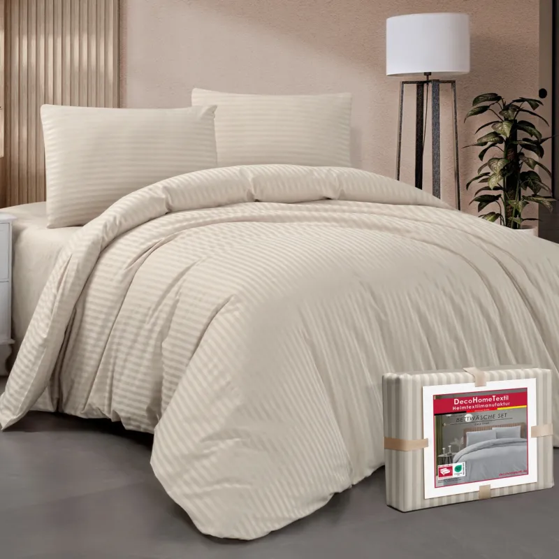 DecoHomeTextil Bettwäsche Set Bettgarnitur mit Reißverschluss Polycotton Streifen
