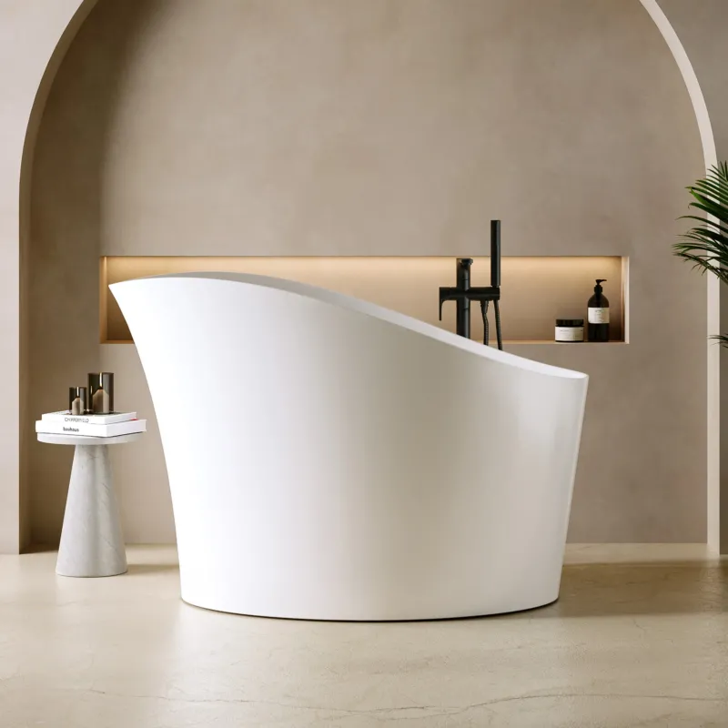 Dolvhin® freistehende Sitzbadewanne aus Mineralguss "Sora" | Japanischer Stil | 140x85x93 cm