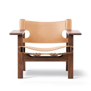 The Spanish Chair in naturfarbenem Leder, Walnuss, geölt von Børge Mogensen