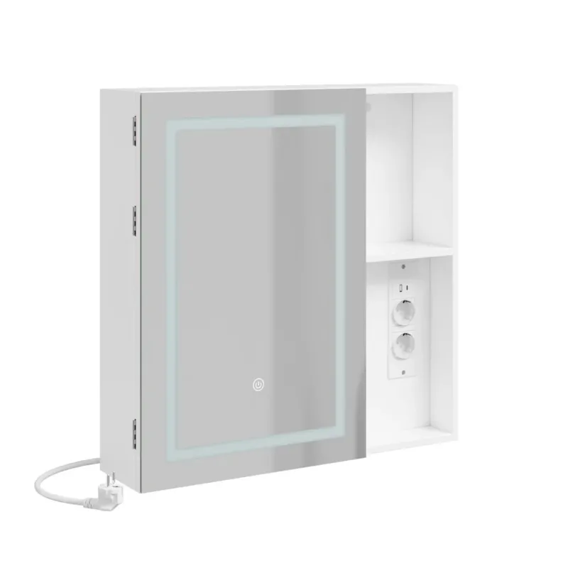 SoBuy | Hangeschrank | Spiegelschrank Bad mit LED-Beleuchtung und Steckdose | White | BZR239-E-W