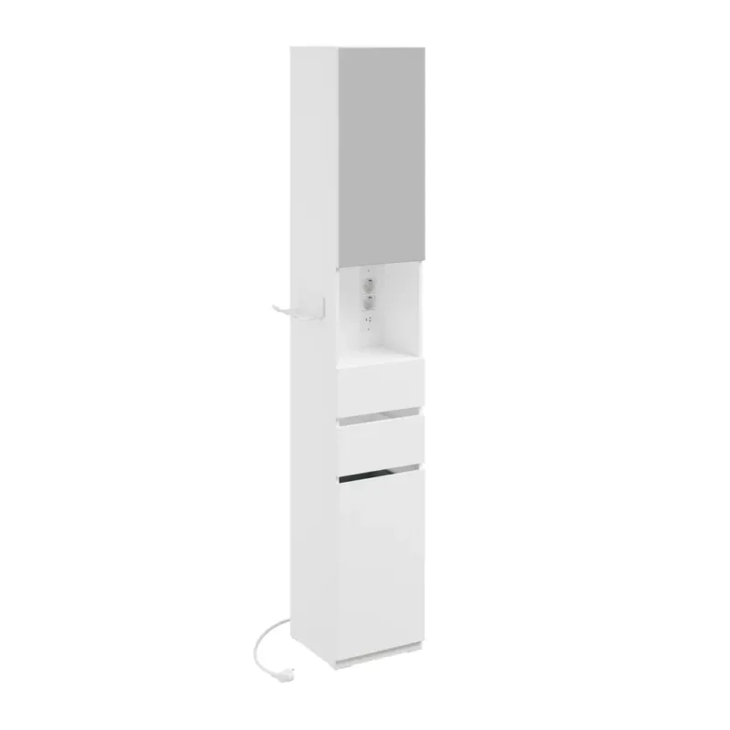 SoBuy | Badezimmer Hochschrank | Badezimmerschrank schmal mit Spiegeltür und | White | BZR240-E-W