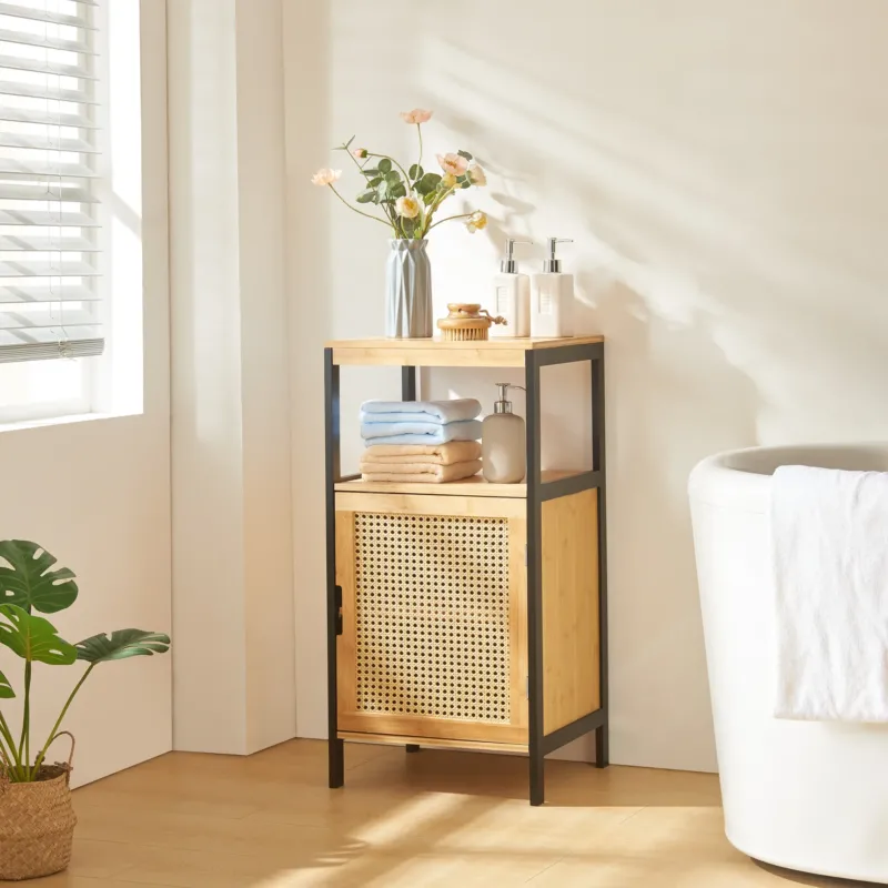 Badschrank Tervola 80x40x35cm Bambus Schwarz [en.casa] - premiumXL