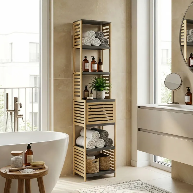 Badregal Kydesby Bambus Natur/Grau [en.casa]