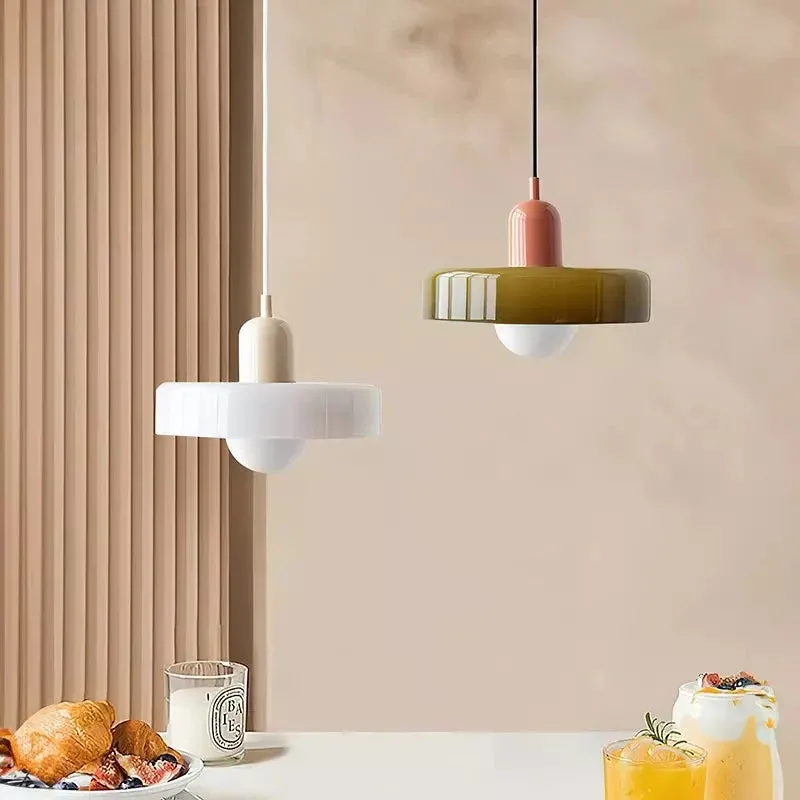 Modern Pendant Light White Glass Disc with Red Accent - Product example