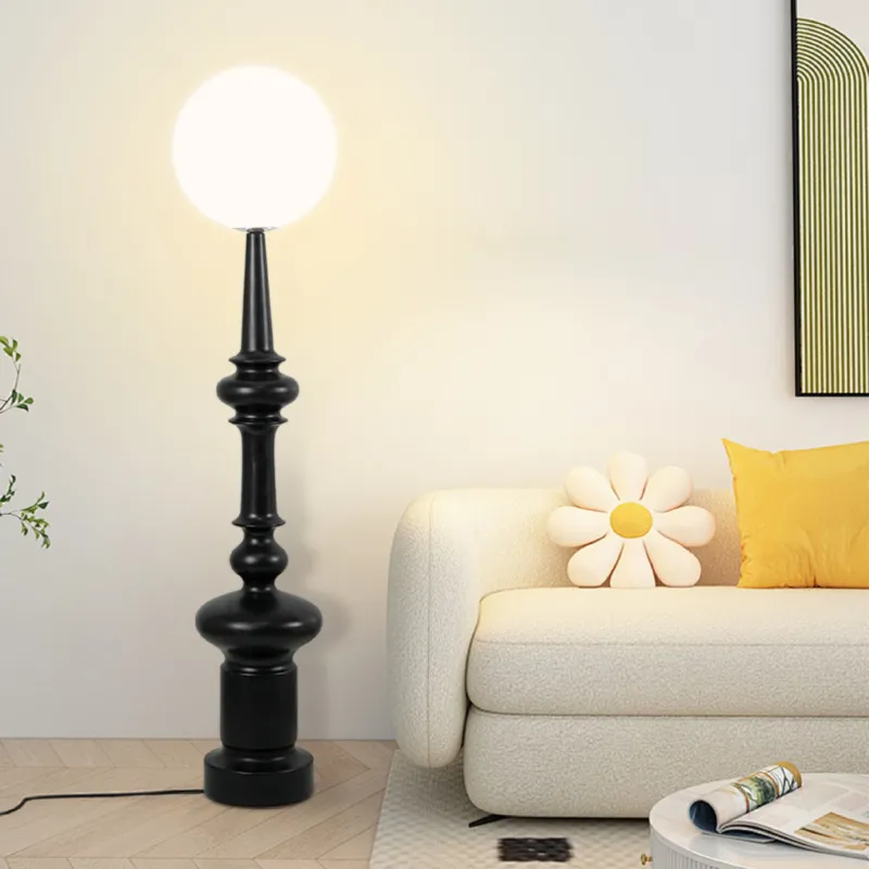 Modern Floor Lamp Bauhaus Black Metal Base With Globe Shade - Product showcase