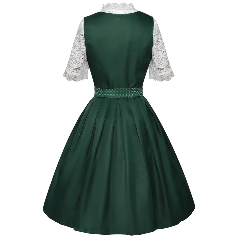 Traditional Dirndl Dress Emerald Green With Lace Blouse Apron - Product detail 4