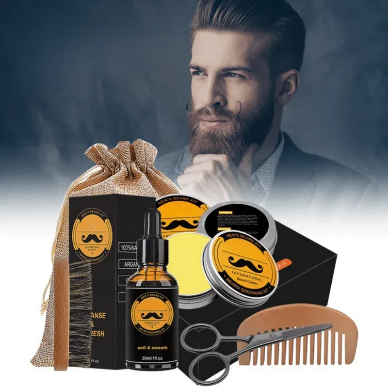 Beard Growth Kit Complete Care Set with Dermaroller and Natural Oils - Product example