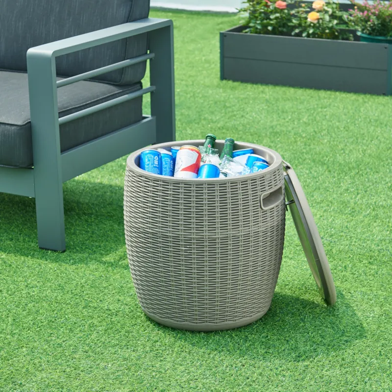 Kühlbox-Hocker Avetrana 44xØ40 cm Hellbraun [casa.pro]