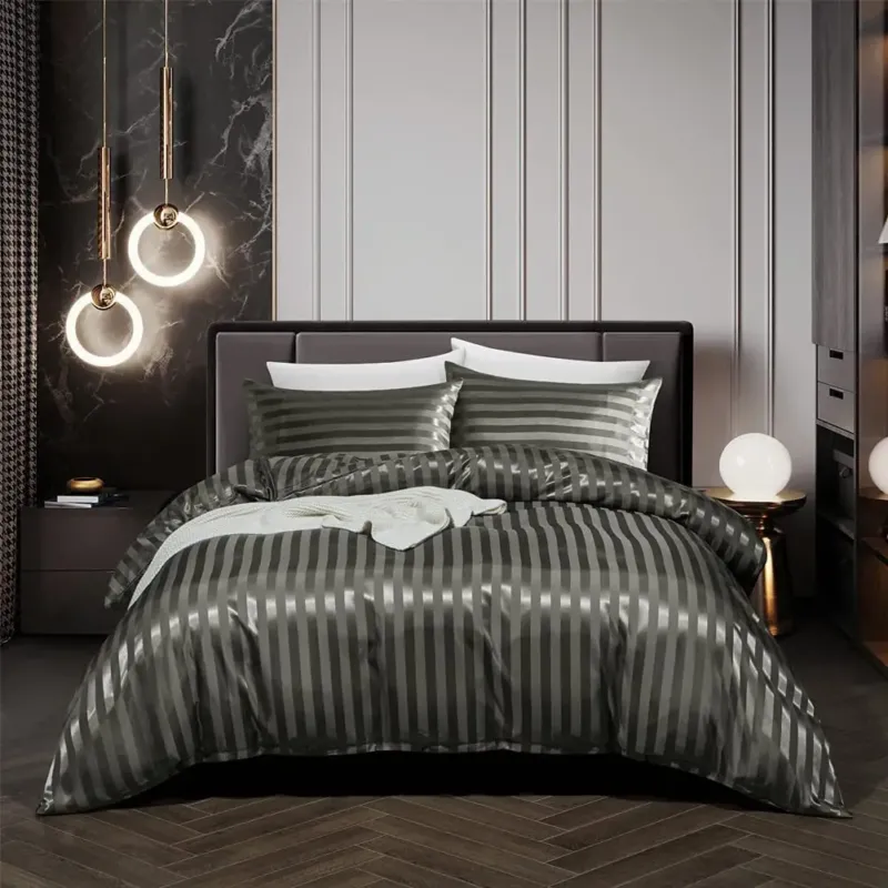 Luxury Satin Bedding Set Striped Metallic Design - Product showcase
