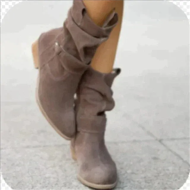 Suede Ankle Boots Slouchy Western Mid-Calf Design - Product detail 4