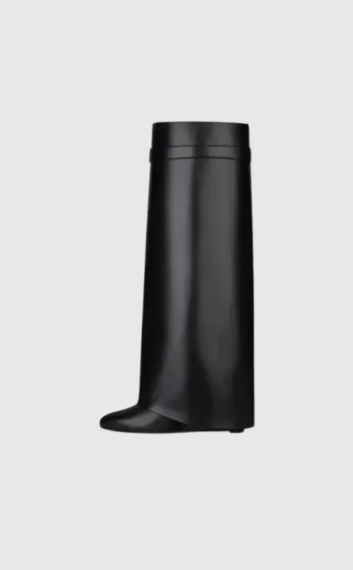 Modern Wedge Boots Black Vegan Leather With Lock Detail - Detailed view