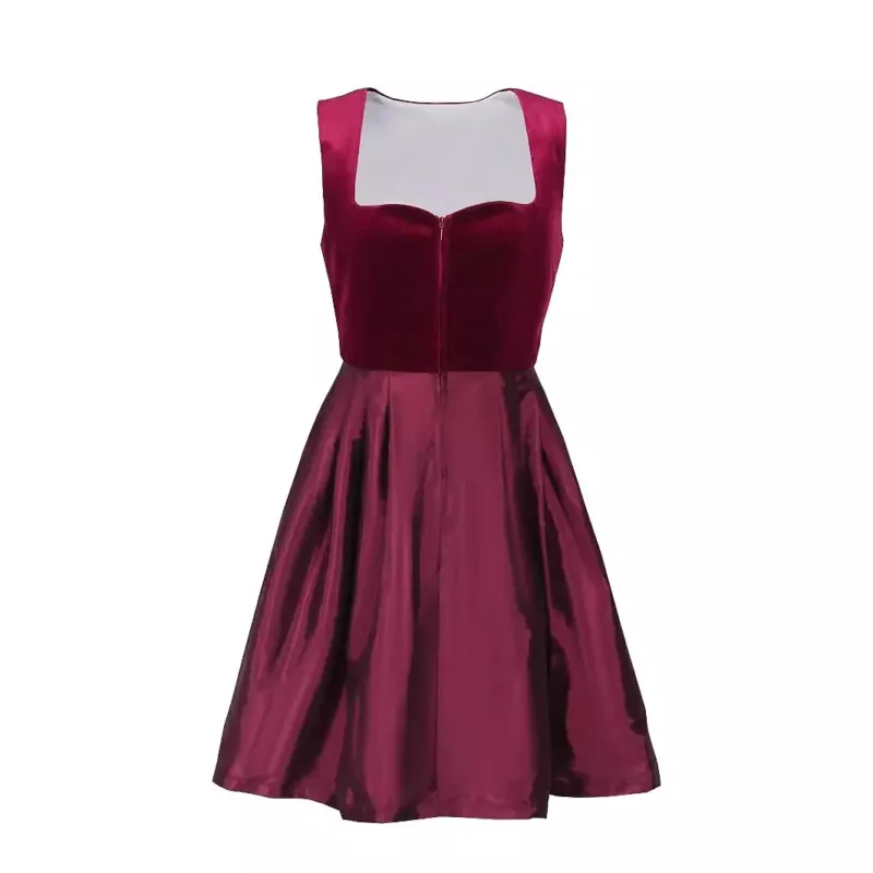 Traditional Dirndl Dress Burgundy Velvet with Lace Detail - Product detail 4