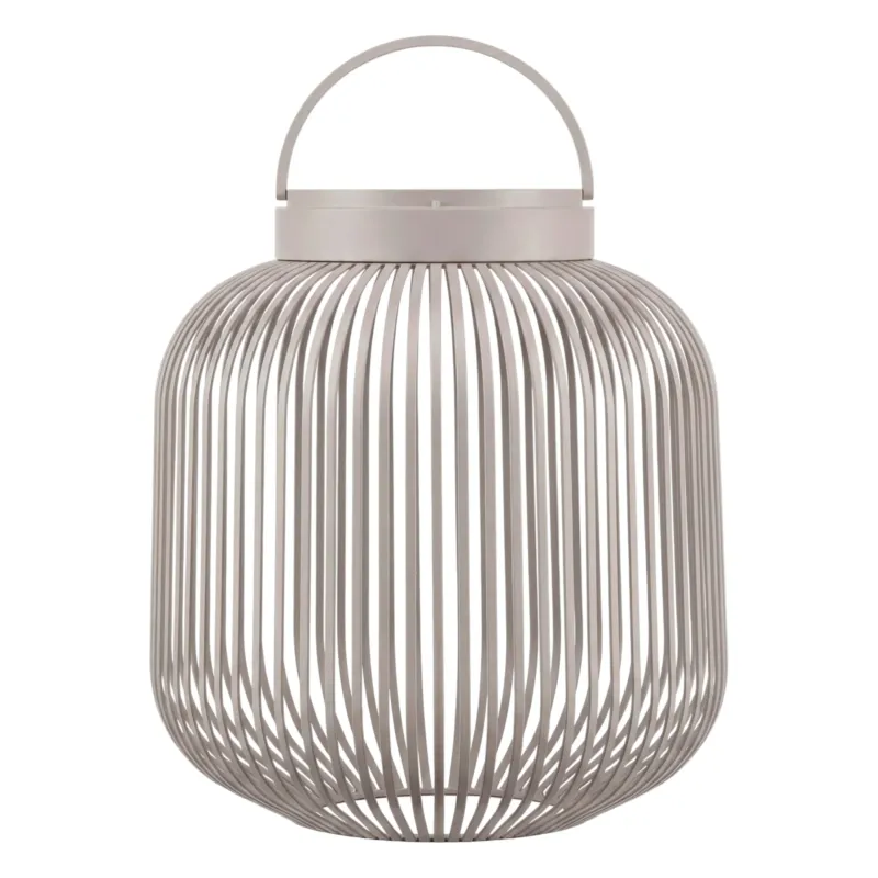 Middelgrote grijze lantaarn met oplaadbare led lamp van Blomus Lito met moderne uitstraling en verticale lijnen