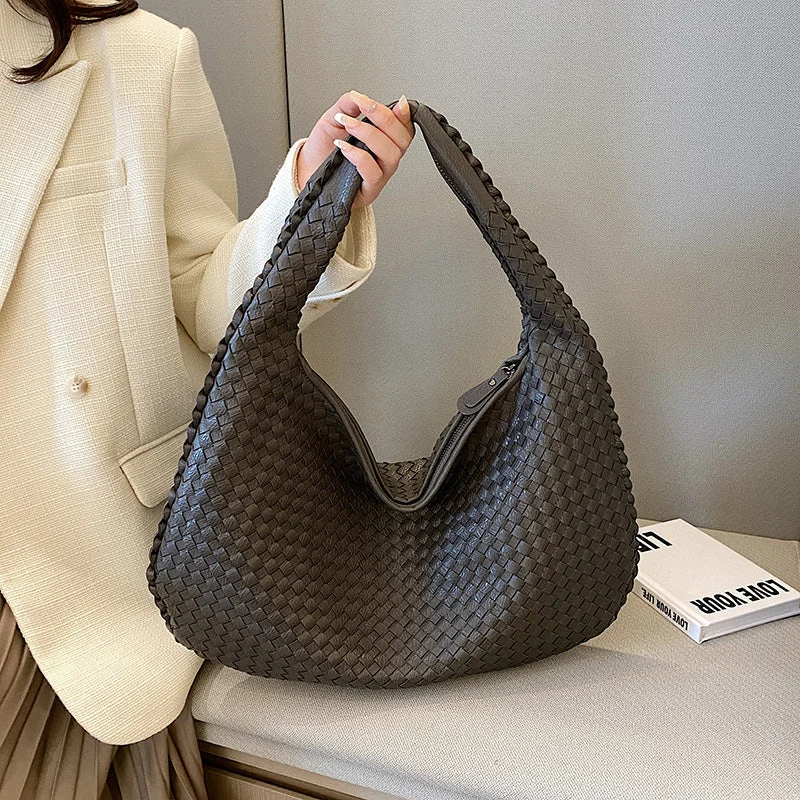 Woven Leather Hobo Bag Interlaced Pattern Design - Product showcase