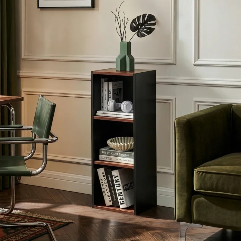 Bücherregal 'Trond' mit 3 offenen Fächern 80 x 30 x 23 cm Schwarz/Walnussoptik