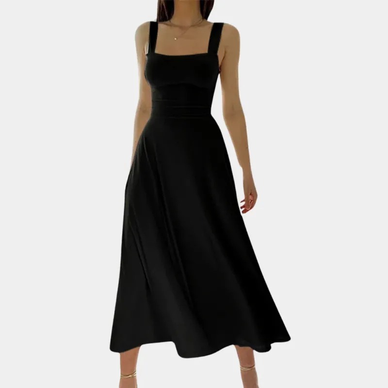 Cotton Blend Midi Dress Square Neck Corset Design - Product showcase