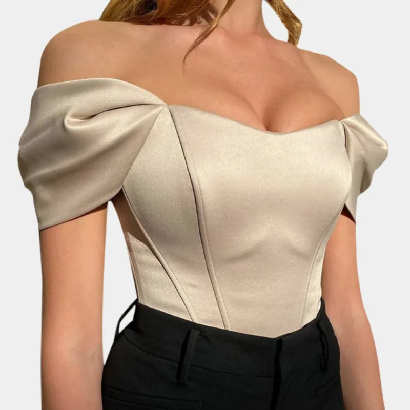Elegant Off-Shoulder Top Structured Satin Cotton Blend - Product showcase