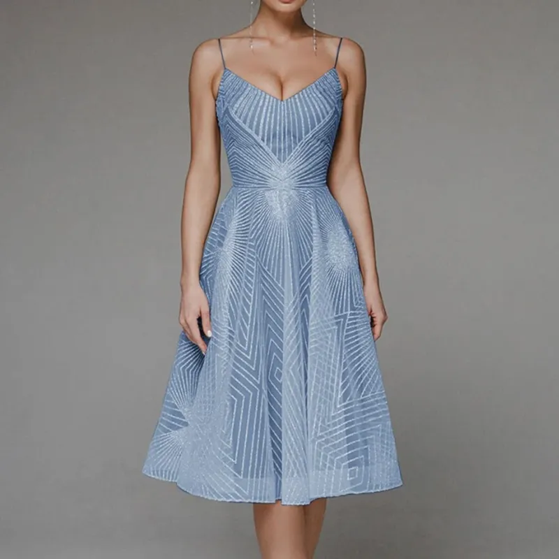 Art Deco Cocktail Dress Geometric Pattern Midi Length - Product showcase