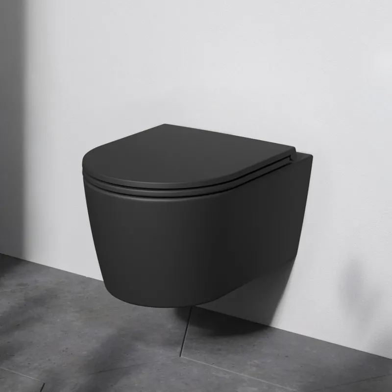 Wand-WC Func FlashClean spülrandlos mit WC-Sitz, Schwarz – CFA1700MBSC