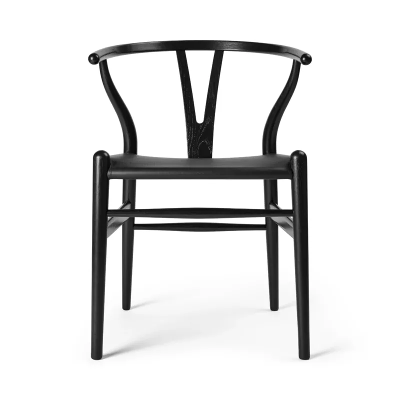 Wishbone Chair CH24P, schwarze Eiche mit Thor 301 Leder von Hans J. Wegner