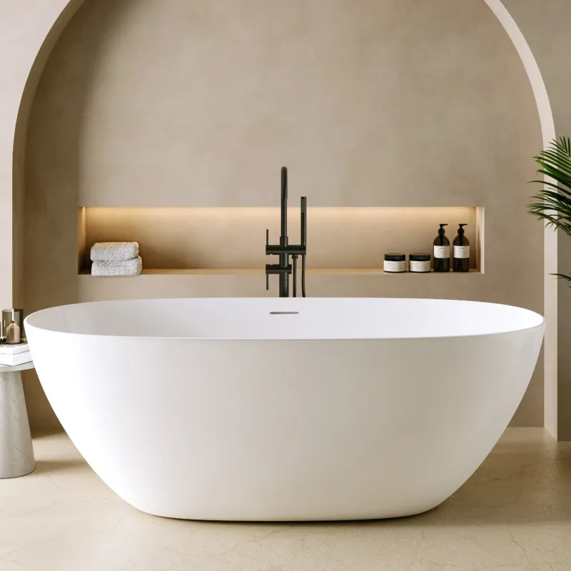 Dolvhin® Freistehende Badewanne aus Mineralguss "Capri" | Oval | 170x80x59 cm