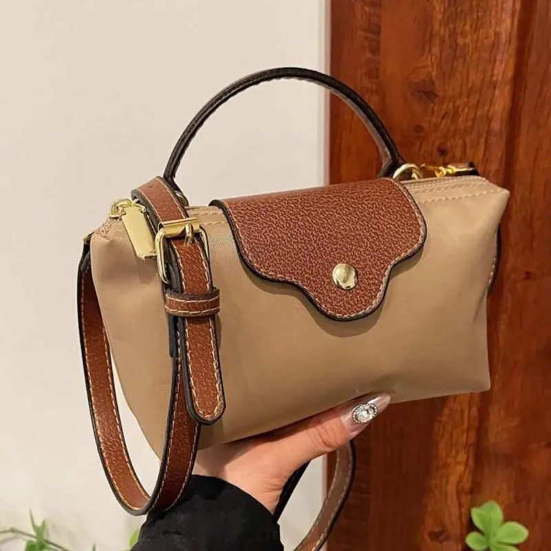 Leather Crossbody Bag Compact Two-Tone Design with Gold Hardware - Product showcase