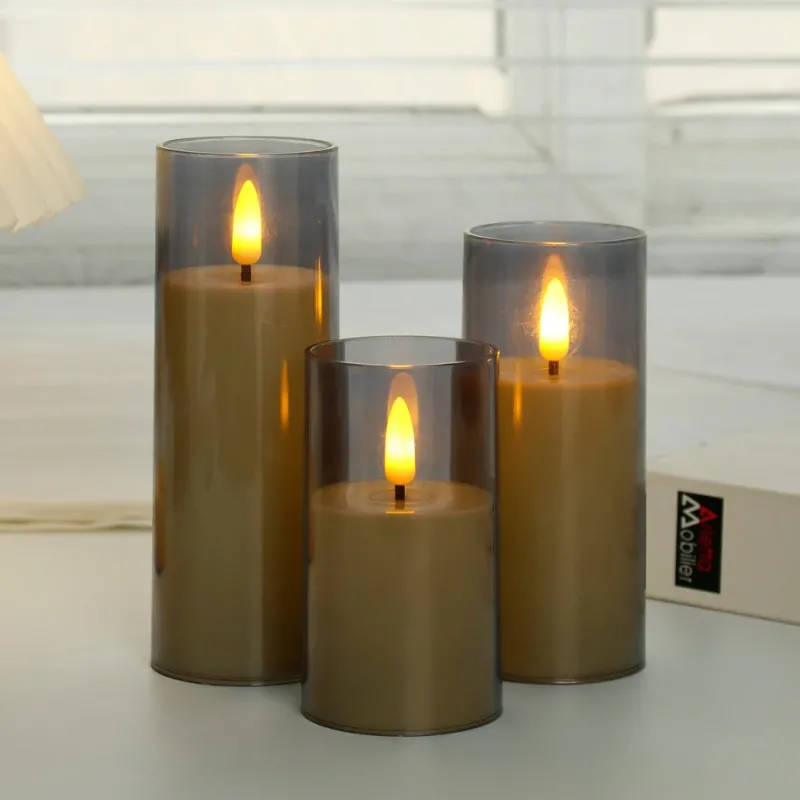 LED Flameless Candle Holders Remote Control Glass Design Set - Product example