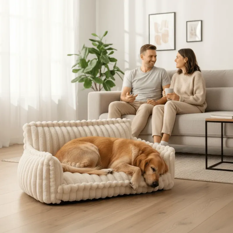 Orthopedic Dog Sofa Bed Plush Memory Foam with Raised Headrest - Detailed view