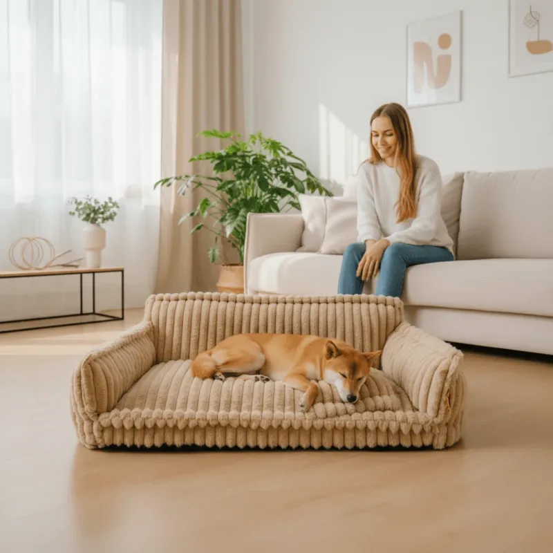 Orthopedic Dog Sofa Bed Plush Memory Foam with Raised Headrest - Product example