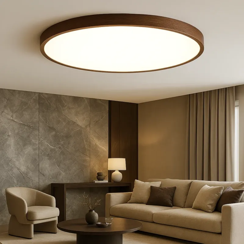 Wood Grain Ceiling Light Round LED Flush Mount Fixture - Product showcase