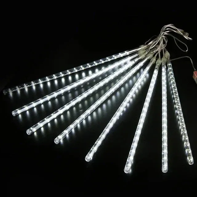 LED Meteor Shower Lights Cascading White Light Tubes - Product showcase