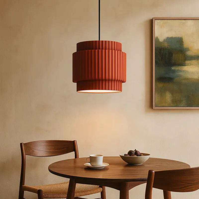 Modern Pendant Light Ribbed Ceramic Shade Design - Detailed view