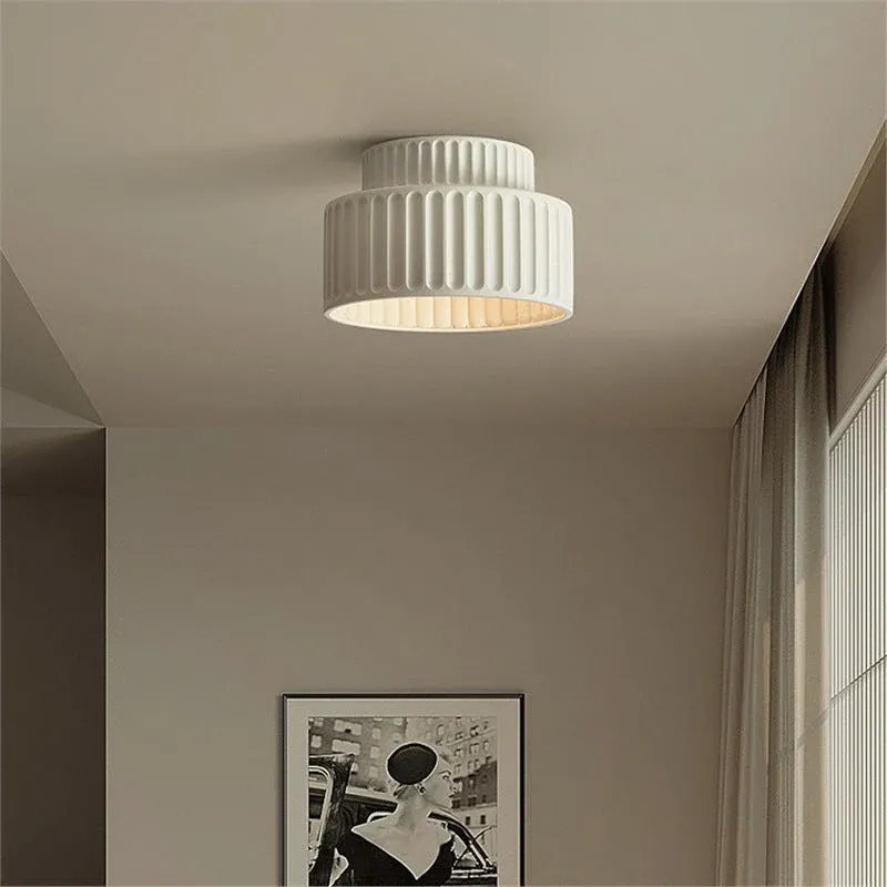 Ceramic Ceiling Light Fluted White Minimalist Design - Product showcase