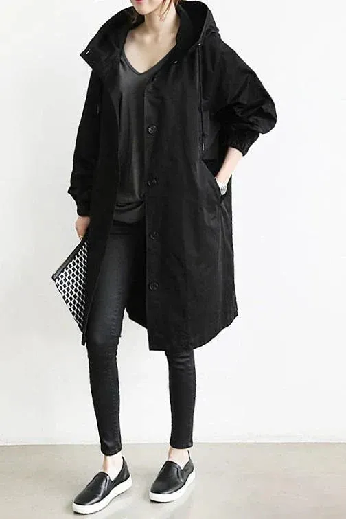Minimalist Trench Coat Oversized Hooded Design - Detailed view