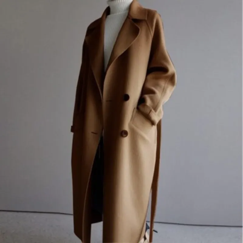 Minimalist Longline Coat Double-Breasted Wool Blend Winter - Product detail 4