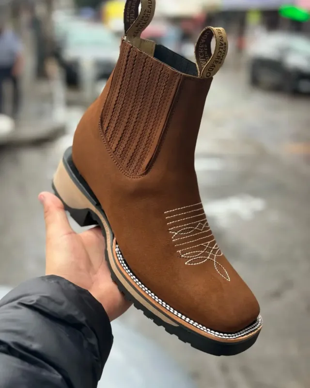 Western Leather Boots Classic Chelsea Cowboy Design - Detailed view