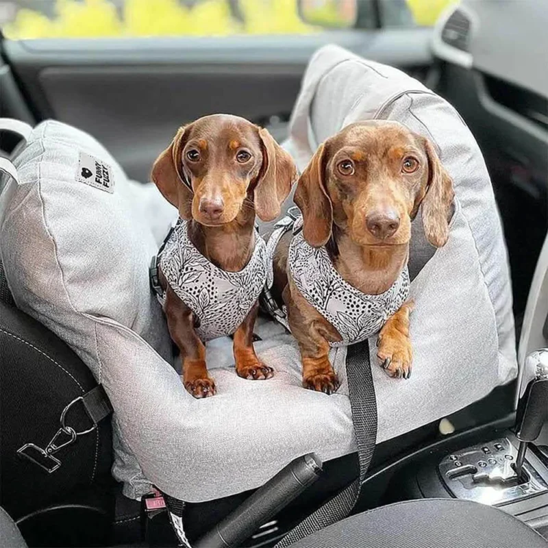 Dog Car Seat Bed Adjustable Safety Straps and Washable Cover - Detailed view