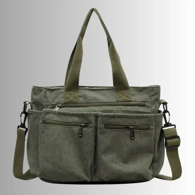Black Corduroy Tote Bag Multi-Pocket Crossbody Design - Product detail 4