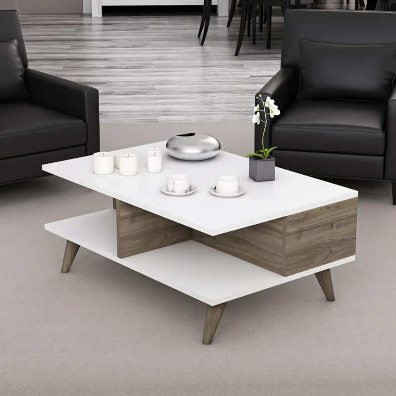 Couchtisch Grenaa mit unterer Ablage Weiß / Walnussoptik [en.casa] - premiumXL