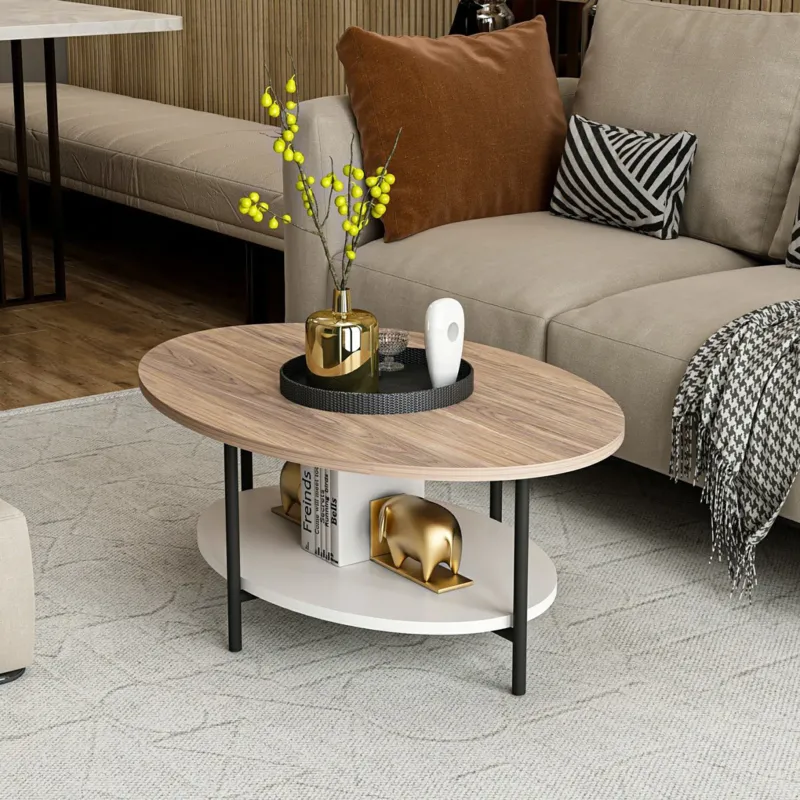 Couchtisch Fredericia mit unterer Ablage Eicheoptik / Weiß [en.casa] - premiumXL