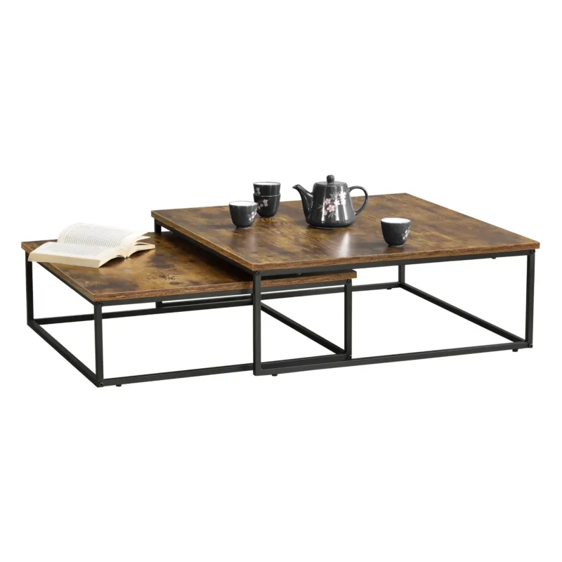 Couchtischset Haninge 2er Set rund Dunkler Holzton [en.casa] - premiumXL