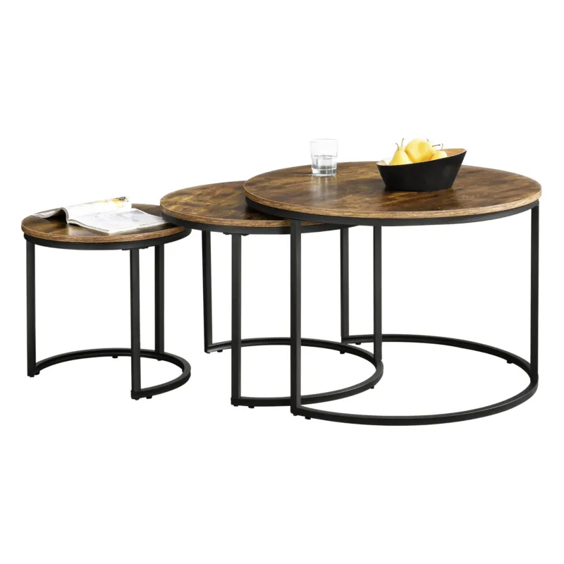 Couchtischset Arvidsjaur 3er Set Dunkler Holzton [en.casa] - premiumXL