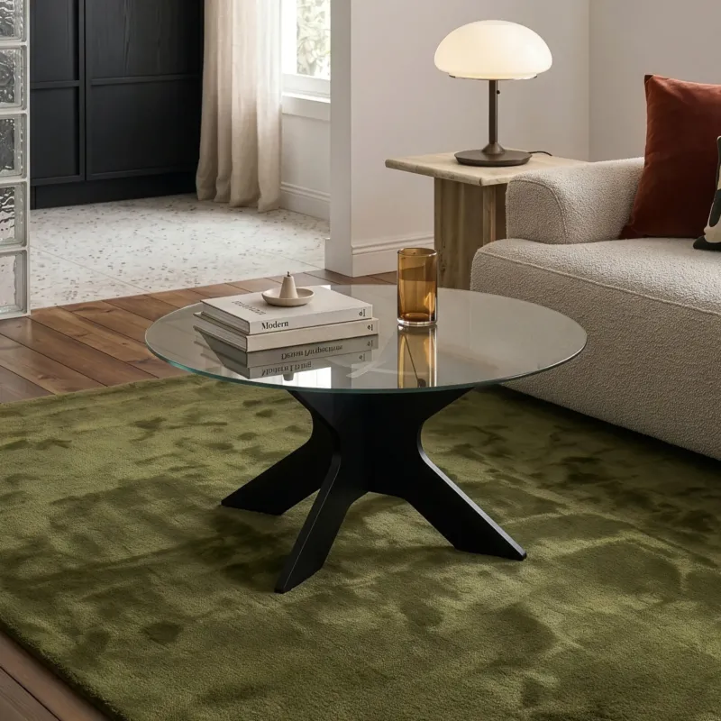 Couchtisch Imi mit Glasplatte Ø70x35 cm Schwarz/Grau [en.casa]