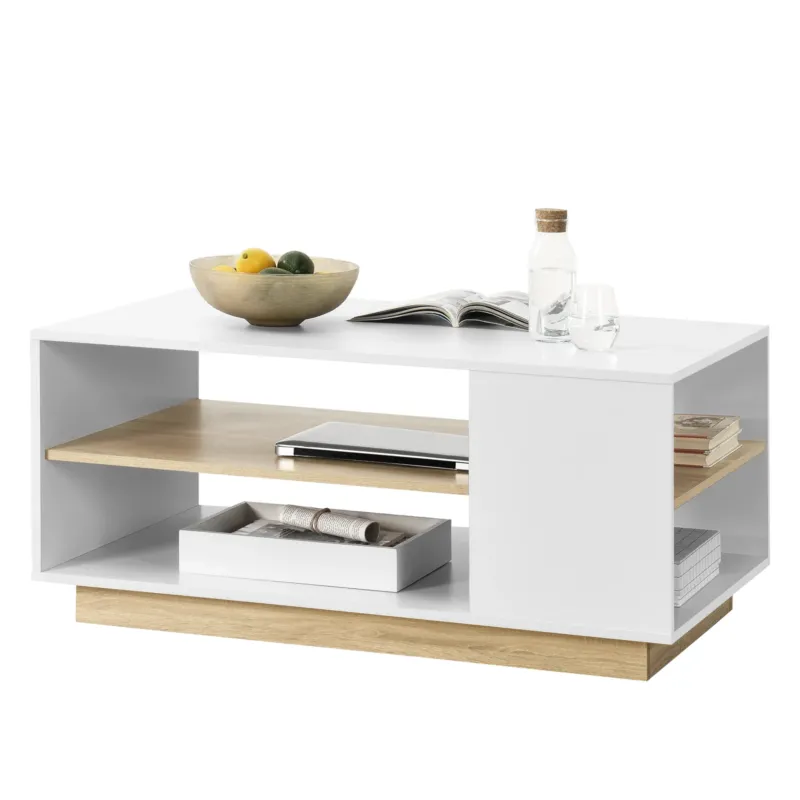 Couchtisch Trelleborg 100x60x46 cm mit 2 Ablagen Weiß/Eiche en.casa - premiumXL
