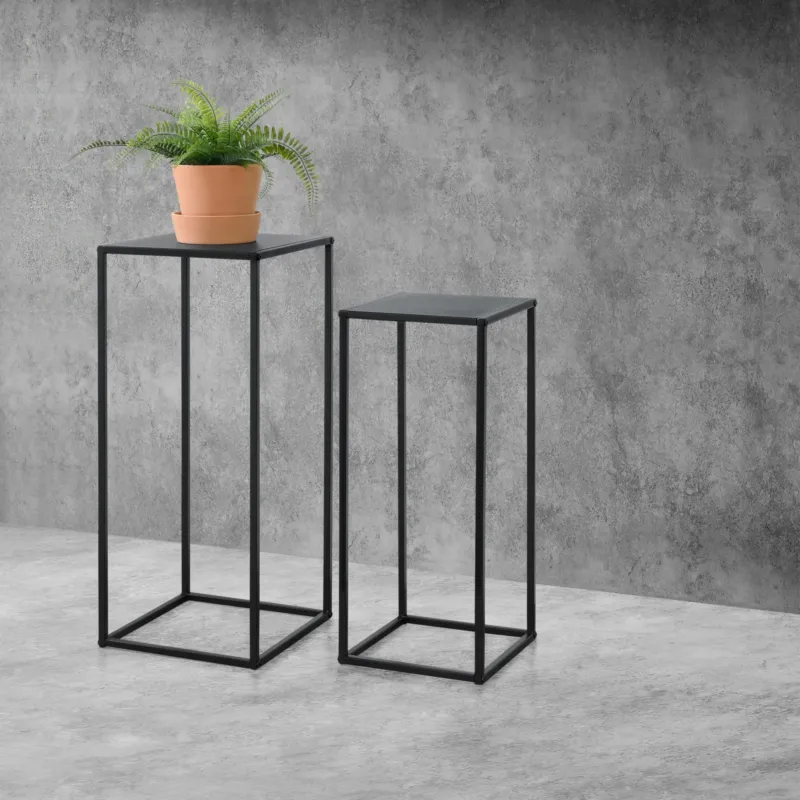 Beistelltisch Barbaricina 2er - Set Säulenform Schwarz [en.casa] - premiumXL