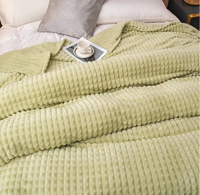 Chunky Knit Throw Blanket Ultra-Soft Coral Fleece Textured Design - Product detail 4