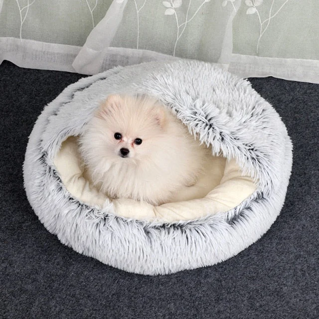 Hooded Cat Bed Plush Cave Design for Anxiety Relief - Detailed view