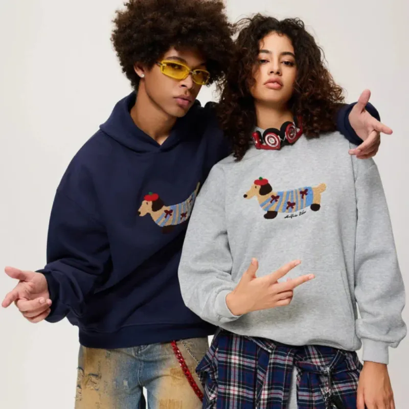 Dachshund Embroidered Hoodie Cotton Blend Pullover Sweatshirt - Product example